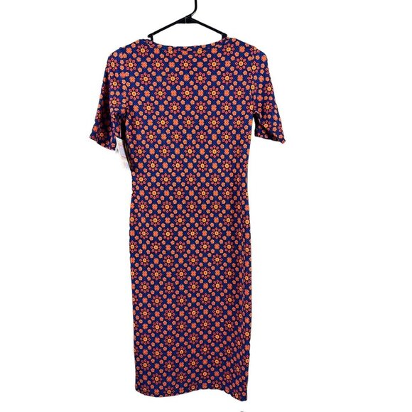 Lularoe Julia Women's Long Navy Blue & Orange Design Dress - Picture 2 of 6